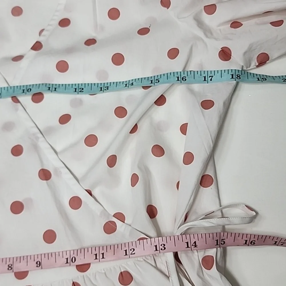 J.Crew White Rose Polka Dot Short Puff-Sleeve‎ Cotton Poplin Mini Wrap Dress XS